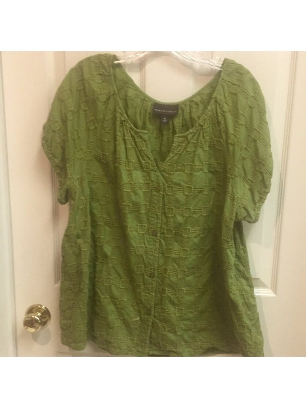 Leaf Green Cap Sleeve Embroidered Textured Women Top
